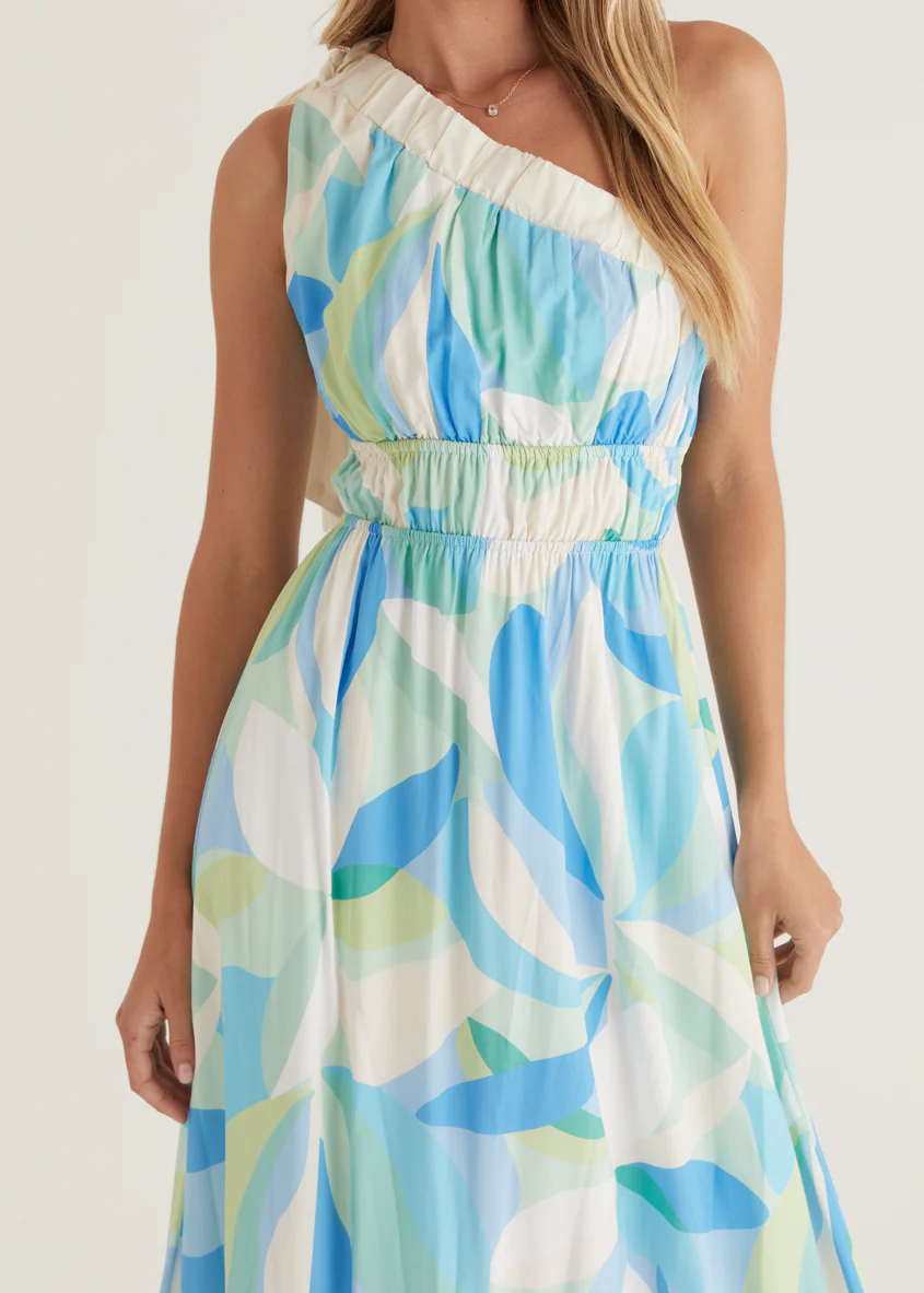 Rainfall One Shoulder Maxi Dress - Blue Abstract - Image 9