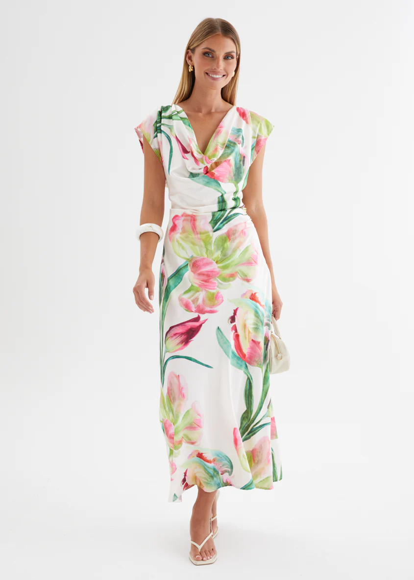Remi Floral Midi Dress - Pink Orchid