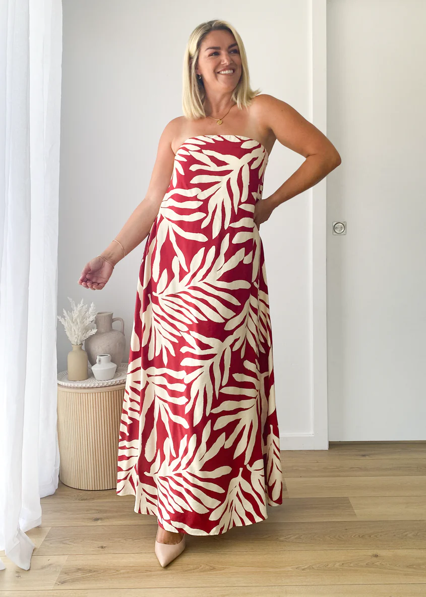 Remora Strapless Maxi Dress - Ruby Leaf - Image 12