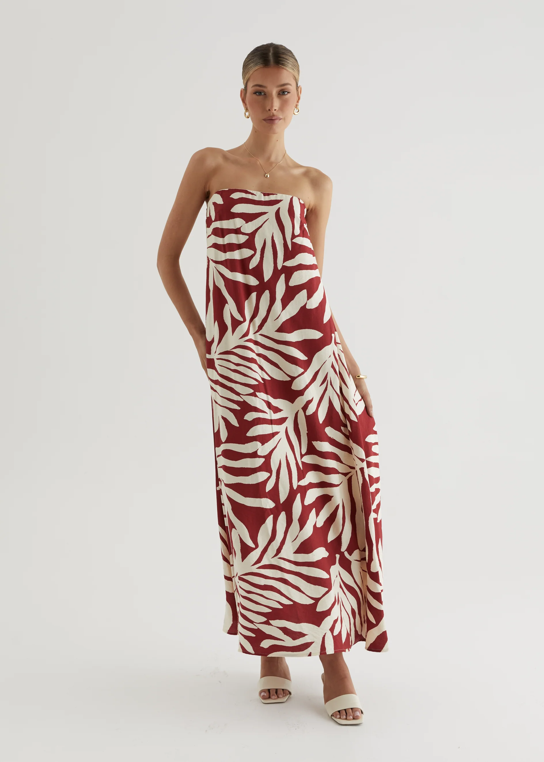Remora Strapless Maxi Dress - Ruby Leaf - Image 13