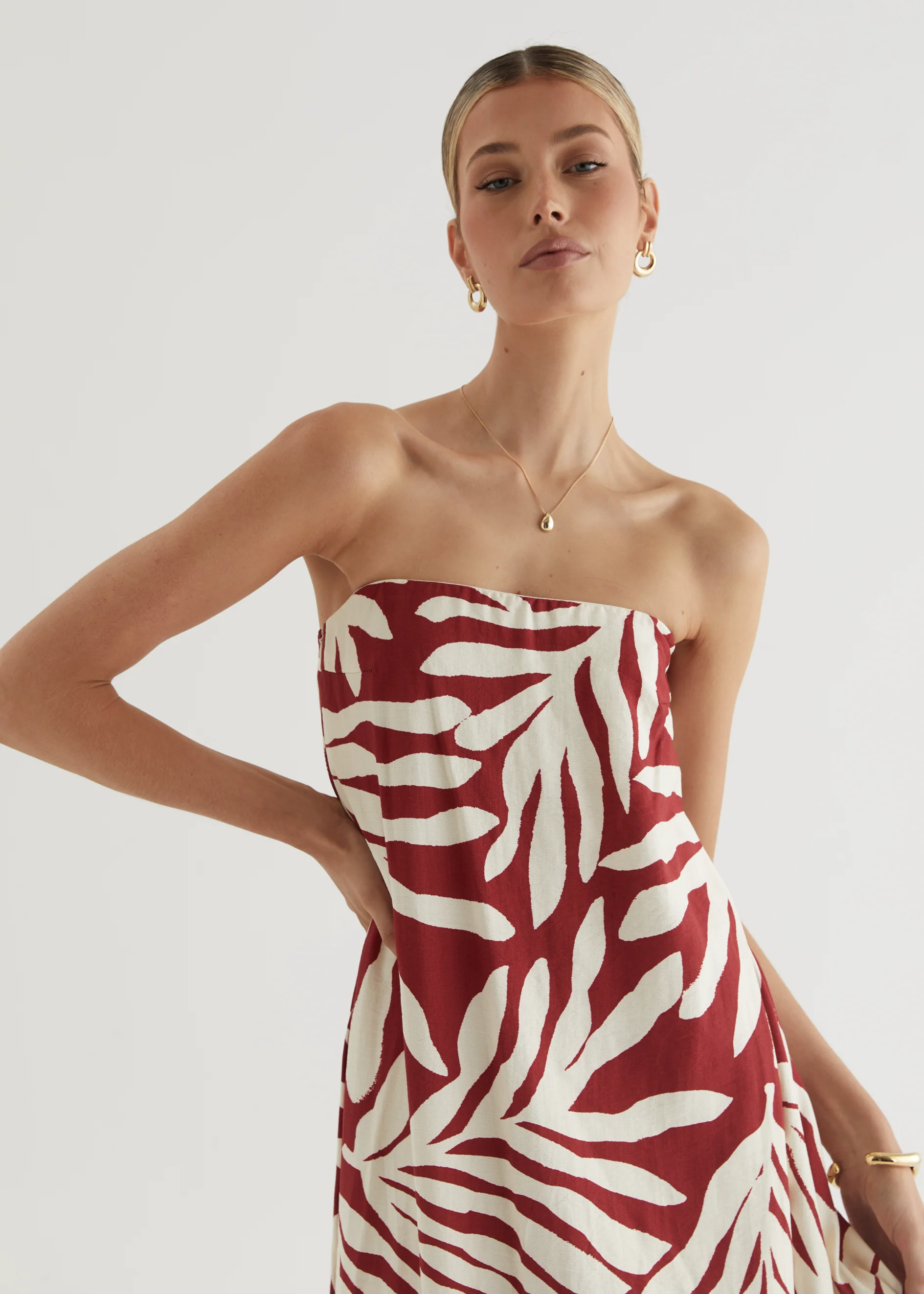 Remora Strapless Maxi Dress - Ruby Leaf - Image 14
