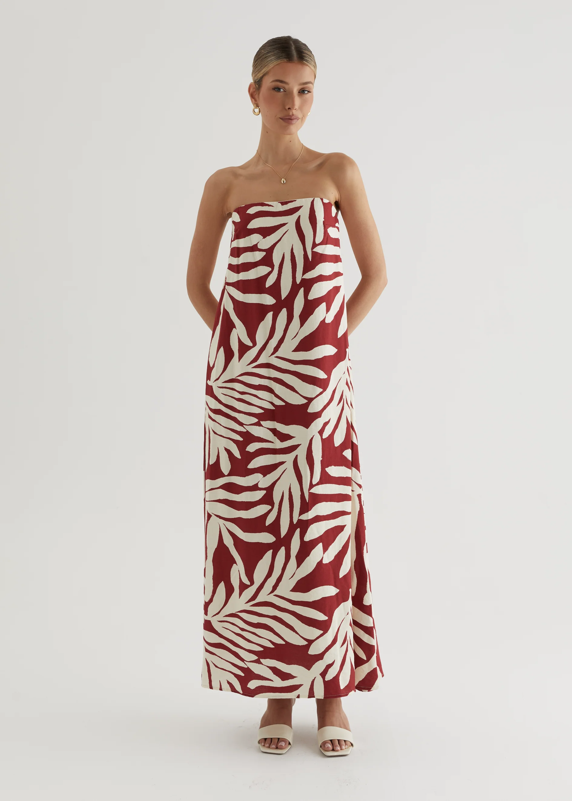 Remora Strapless Maxi Dress - Ruby Leaf - Image 16