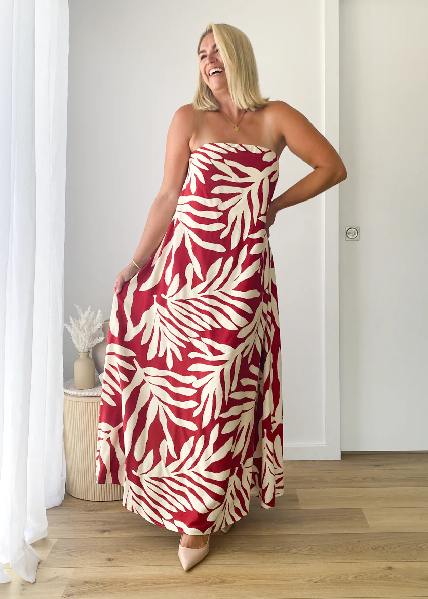 Remora Strapless Maxi Dress - Ruby Leaf - Image 2
