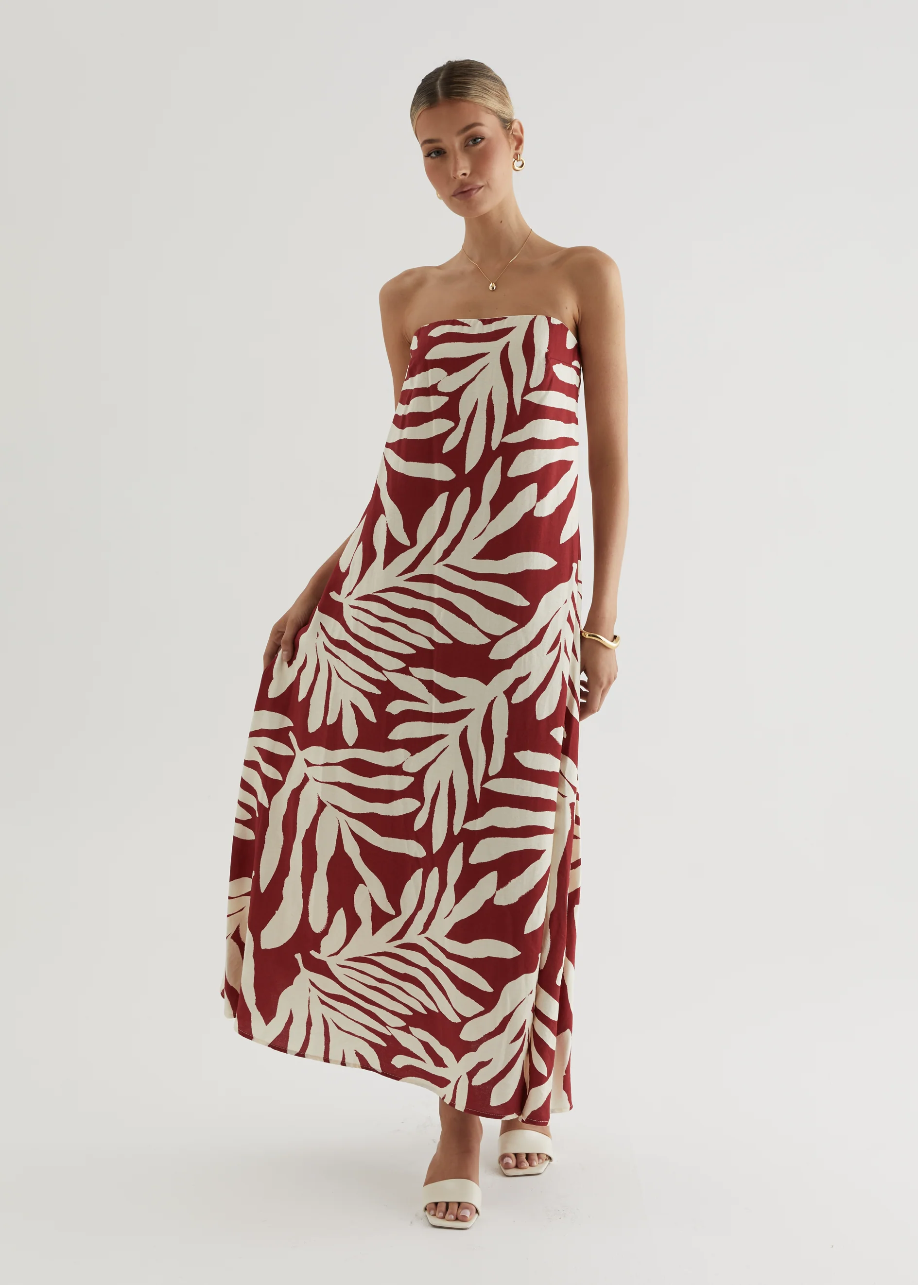 Remora Strapless Maxi Dress - Ruby Leaf - Image 4