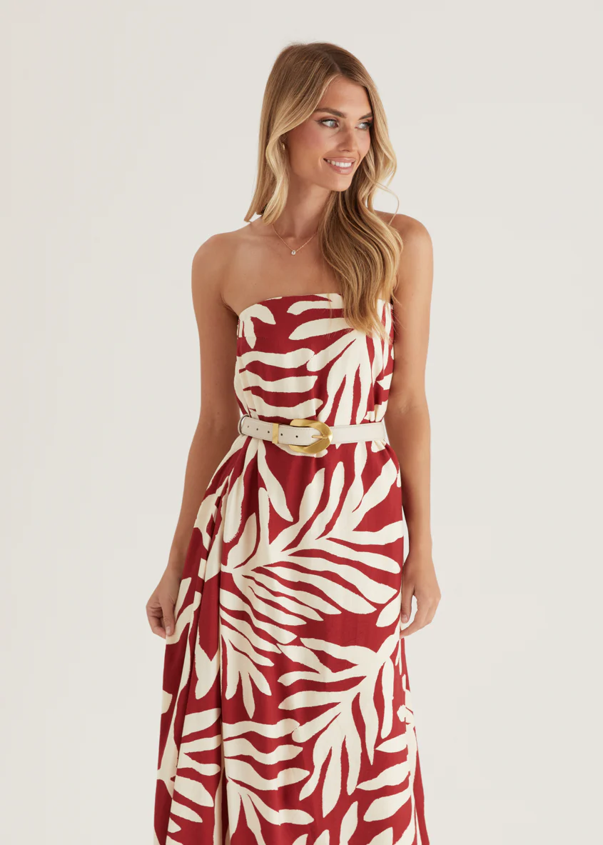 Remora Strapless Maxi Dress - Ruby Leaf - Image 5