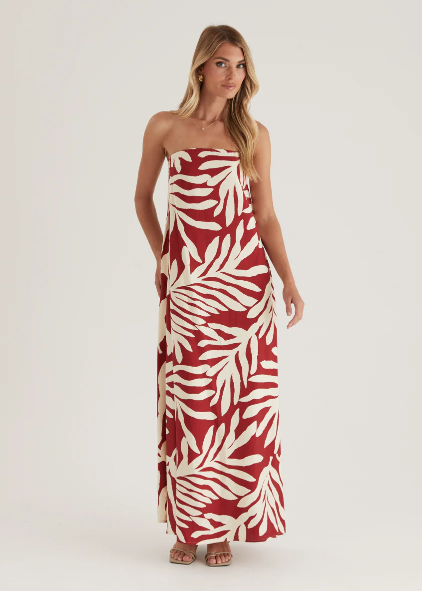 Remora Strapless Maxi Dress - Ruby Leaf - Image 6