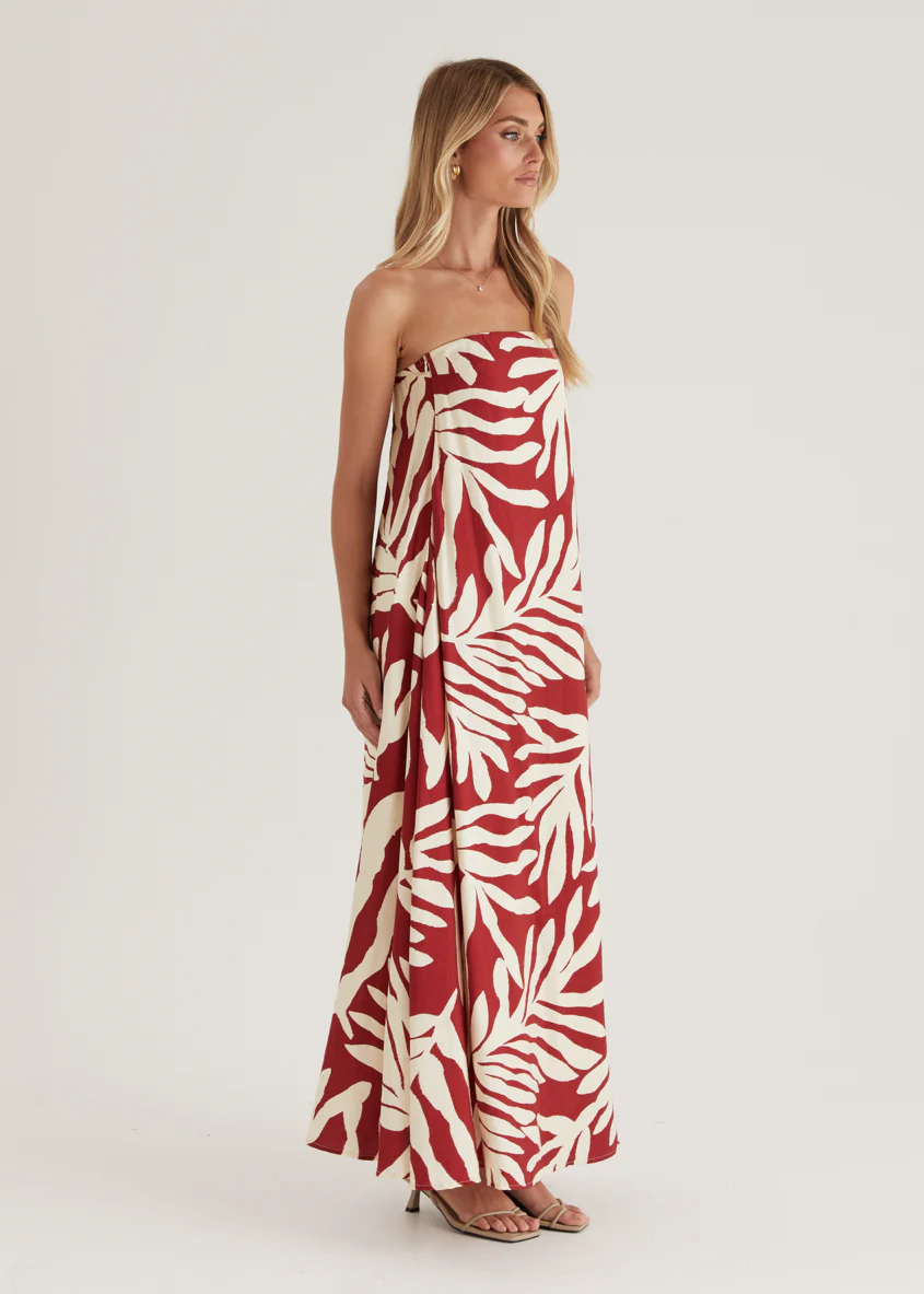 Remora Strapless Maxi Dress - Ruby Leaf - Image 9