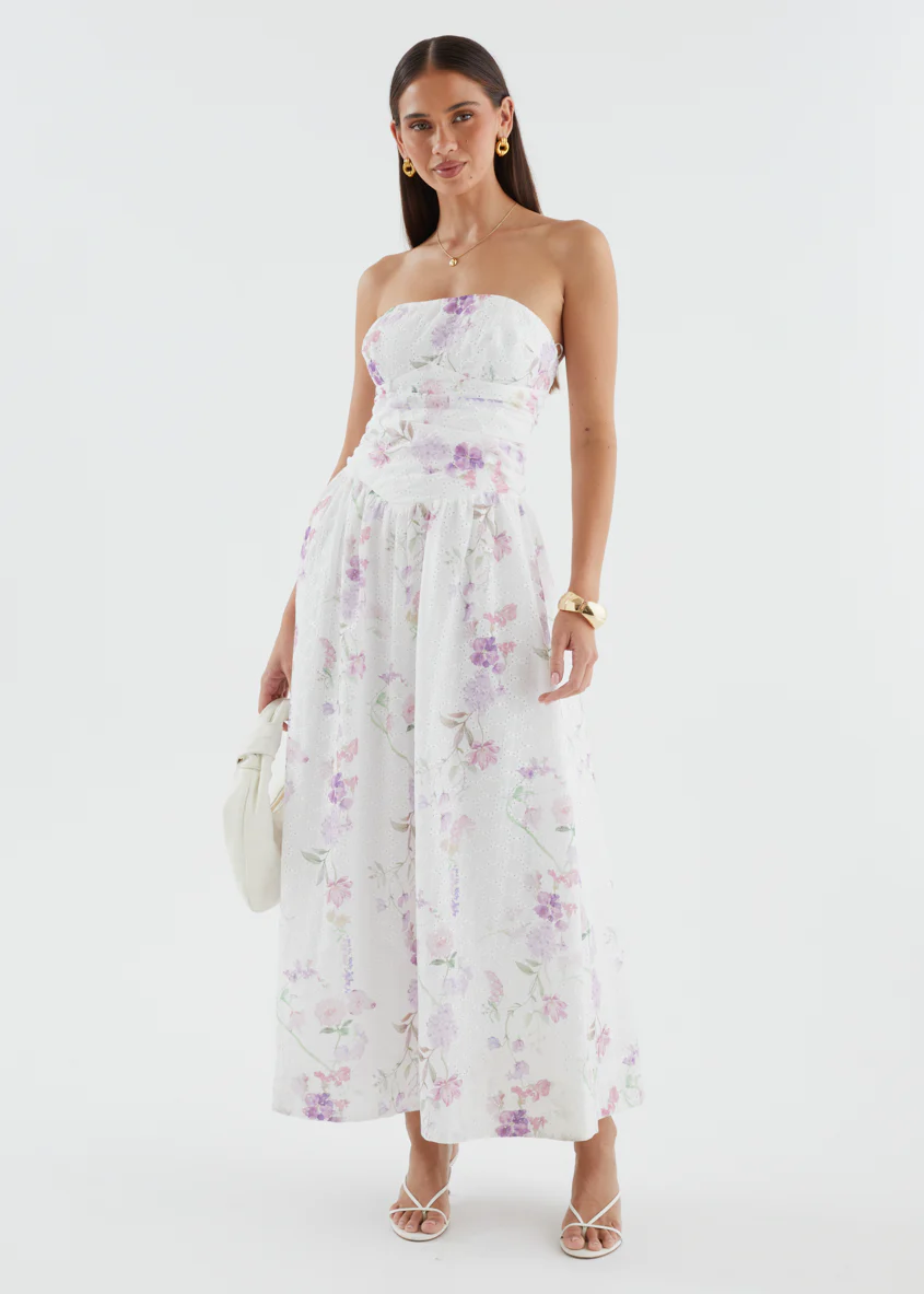 Rena Strapless Maxi Dress - Lavender Flowers