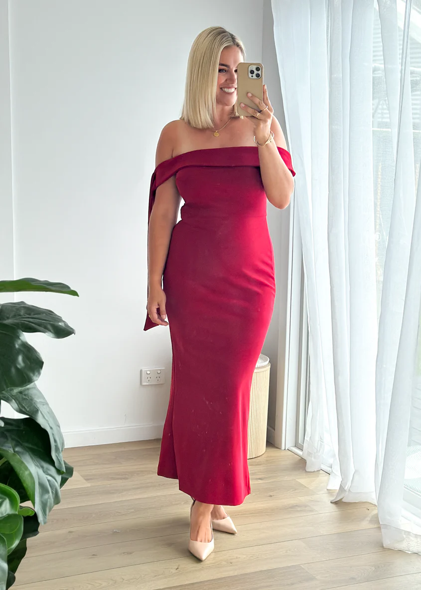 Renia Off Shoulder Maxi Dress - Cherry - Image 8