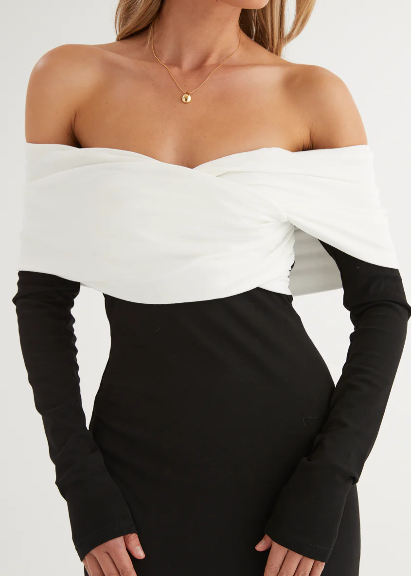 Revolver Off Shoulder Maxi Dress - Black Splice - Image 3