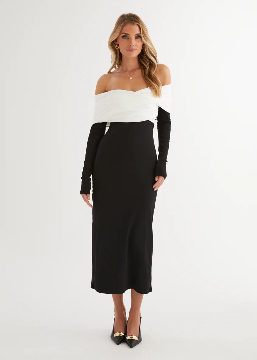 Revolver Off Shoulder Maxi Dress - Black Splice - Image 5
