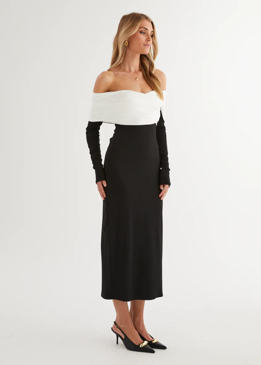 Revolver Off Shoulder Maxi Dress - Black Splice - Image 7