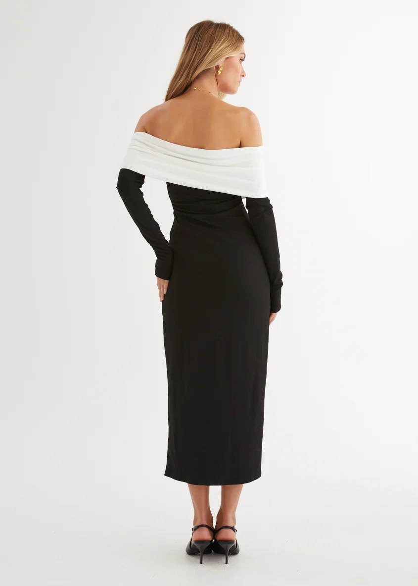 Revolver Off Shoulder Maxi Dress - Black Splice - Image 9