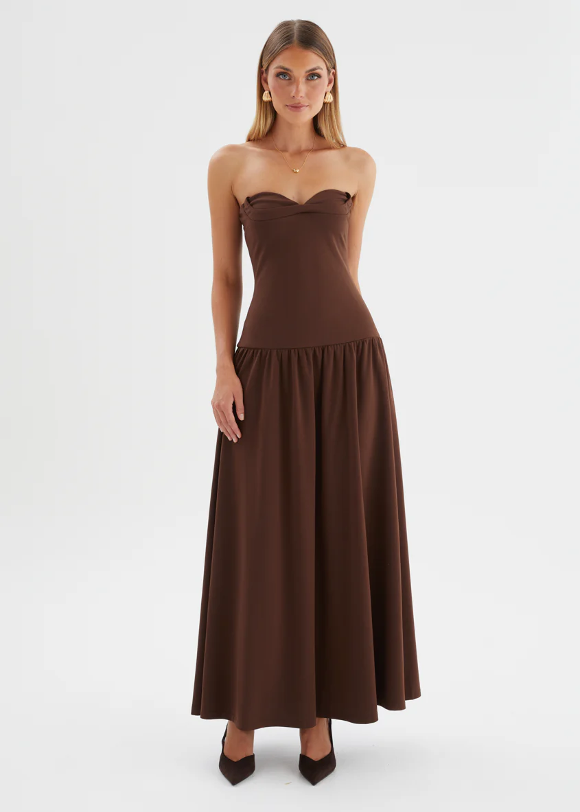 Rheanna Strapless Midi Dress - Chocolate