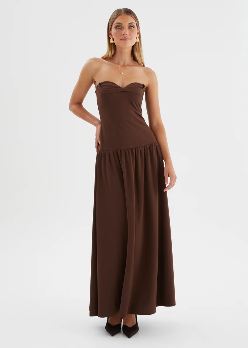 Rheanna Strapless Midi Dress - Chocolate - Image 3