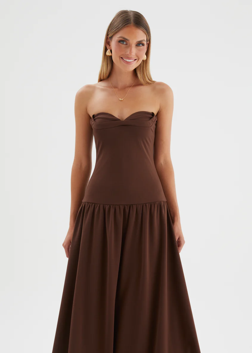 Rheanna Strapless Midi Dress - Chocolate - Image 4