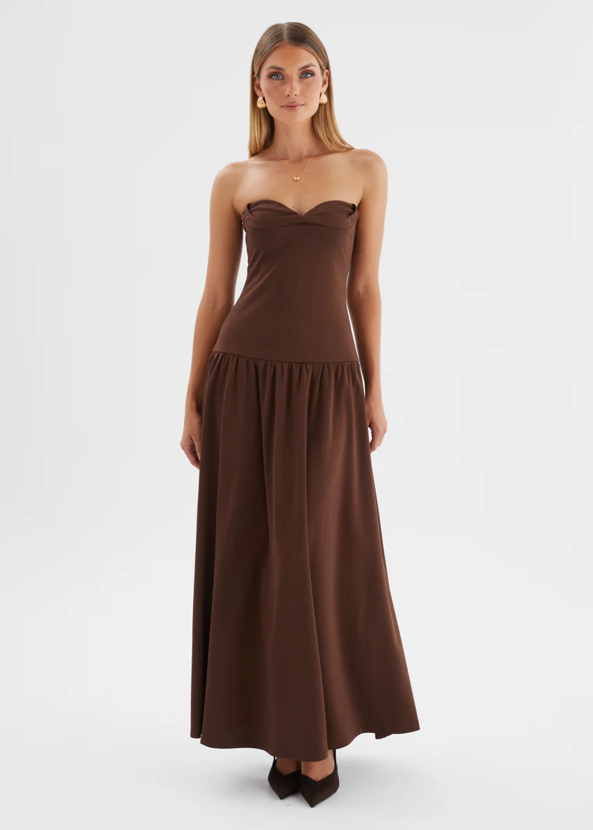Rheanna Strapless Midi Dress - Chocolate - Image 5