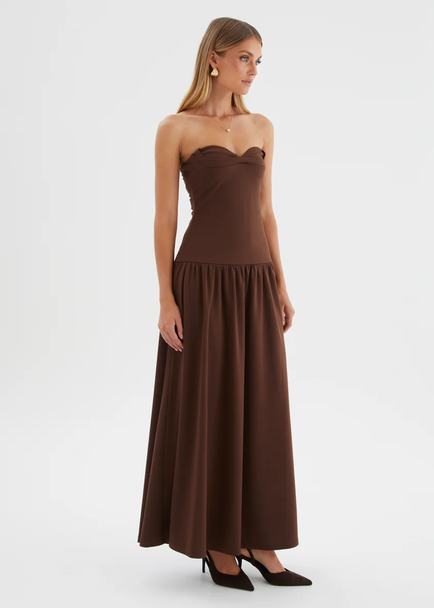 Rheanna Strapless Midi Dress - Chocolate - Image 6