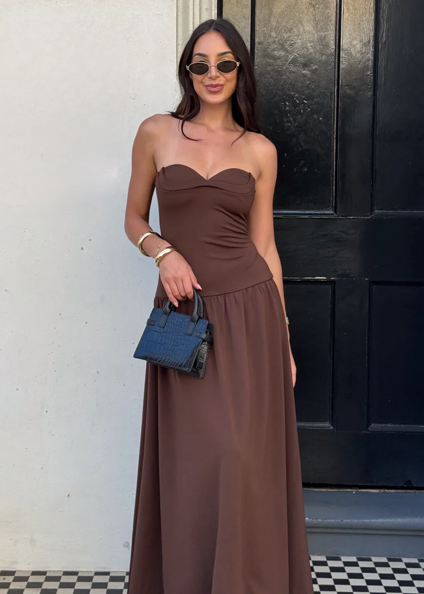 Rheanna Strapless Midi Dress - Chocolate - Image 7