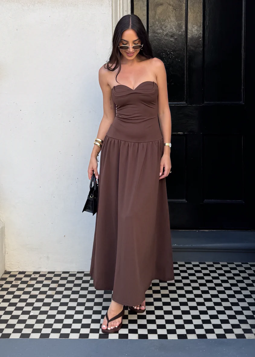 Rheanna Strapless Midi Dress - Chocolate - Image 9