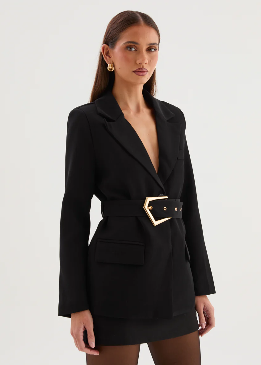 Rhyzel Belted Blazer - Black - Image 4