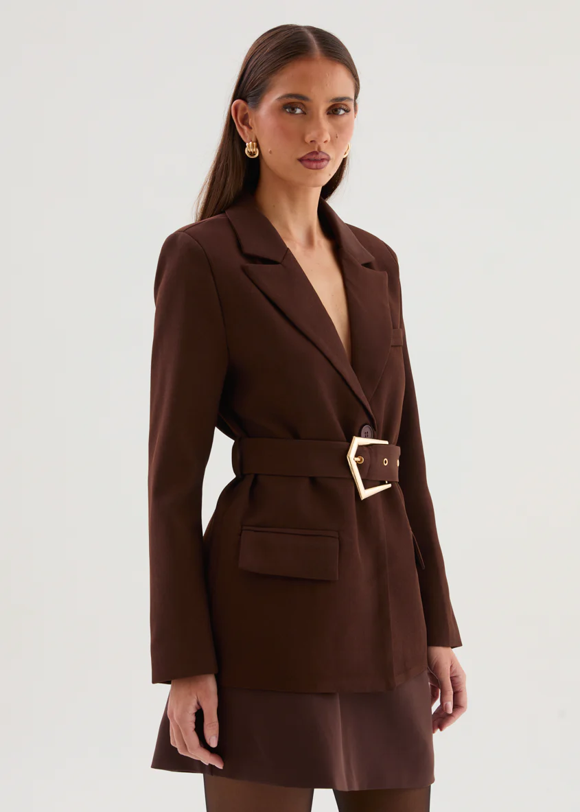 Rhyzel Belted Blazer - Chocolate - Image 3