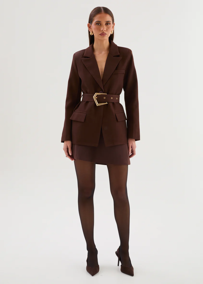 Rhyzel Belted Blazer - Chocolate - Image 4