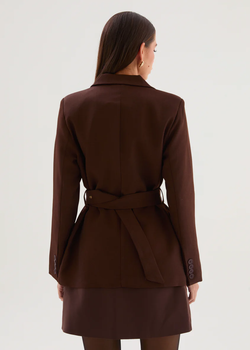 Rhyzel Belted Blazer - Chocolate - Image 5