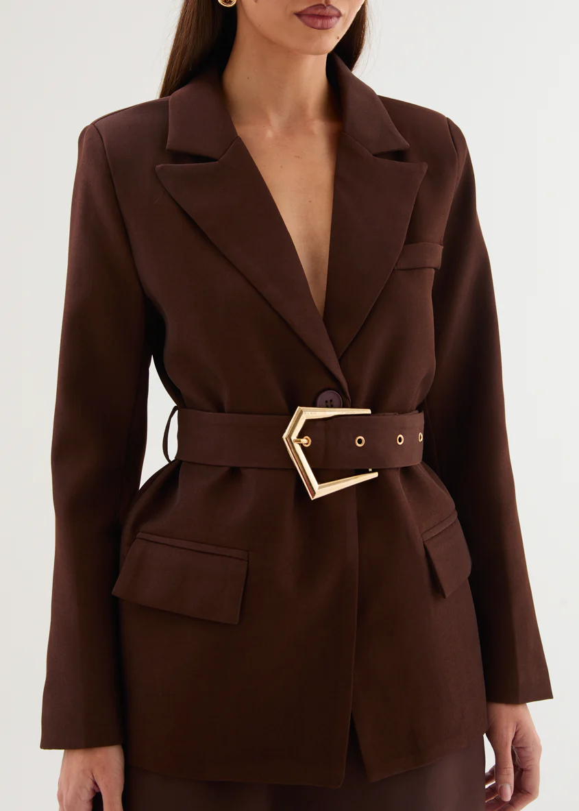 Rhyzel Belted Blazer - Chocolate - Image 9