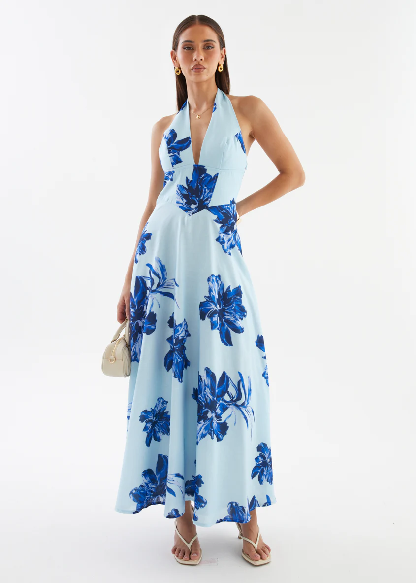 Ricky Halter Maxi Dress - Blue Flowers - Image 2