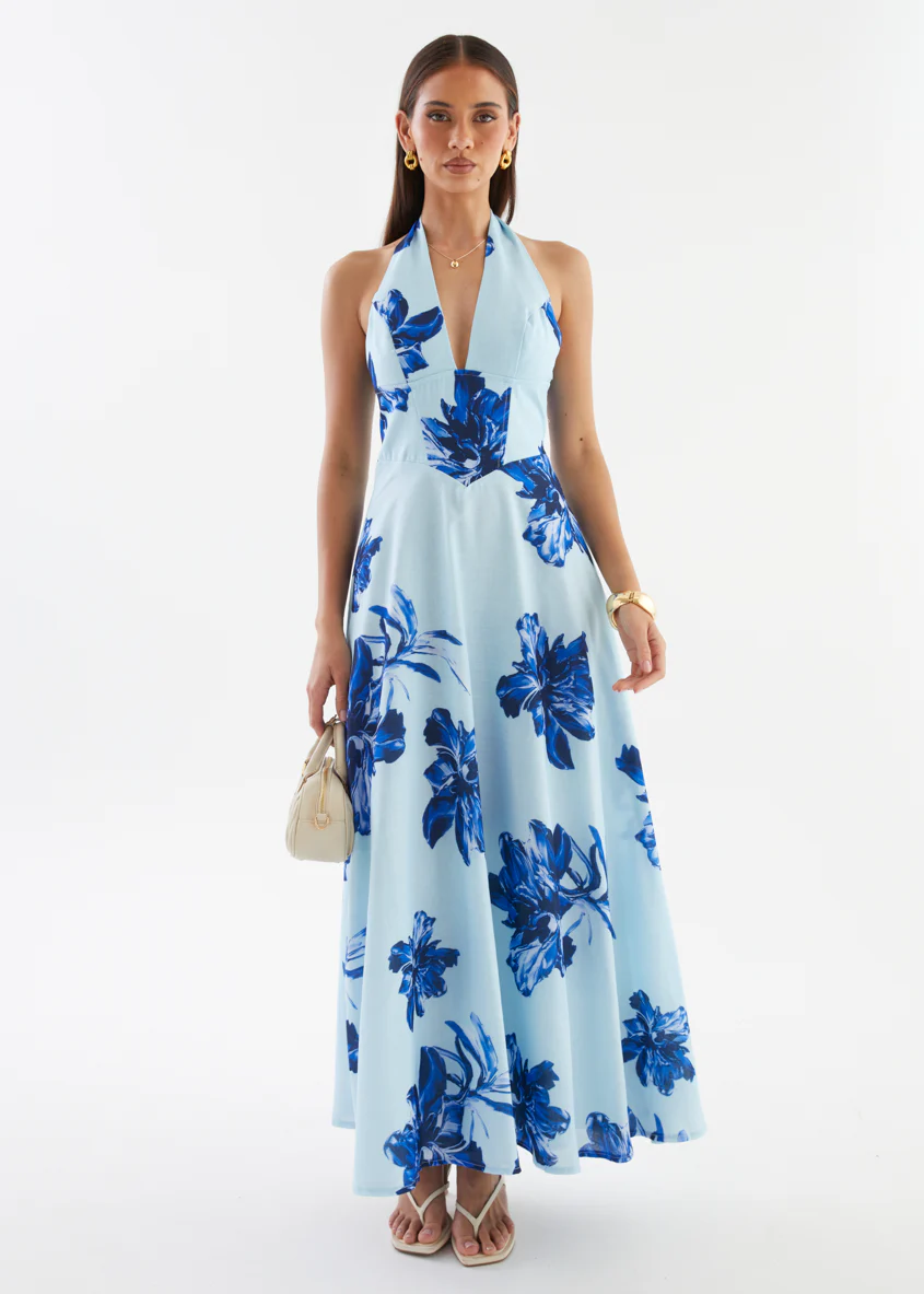 Ricky Halter Maxi Dress - Blue Flowers - Image 3