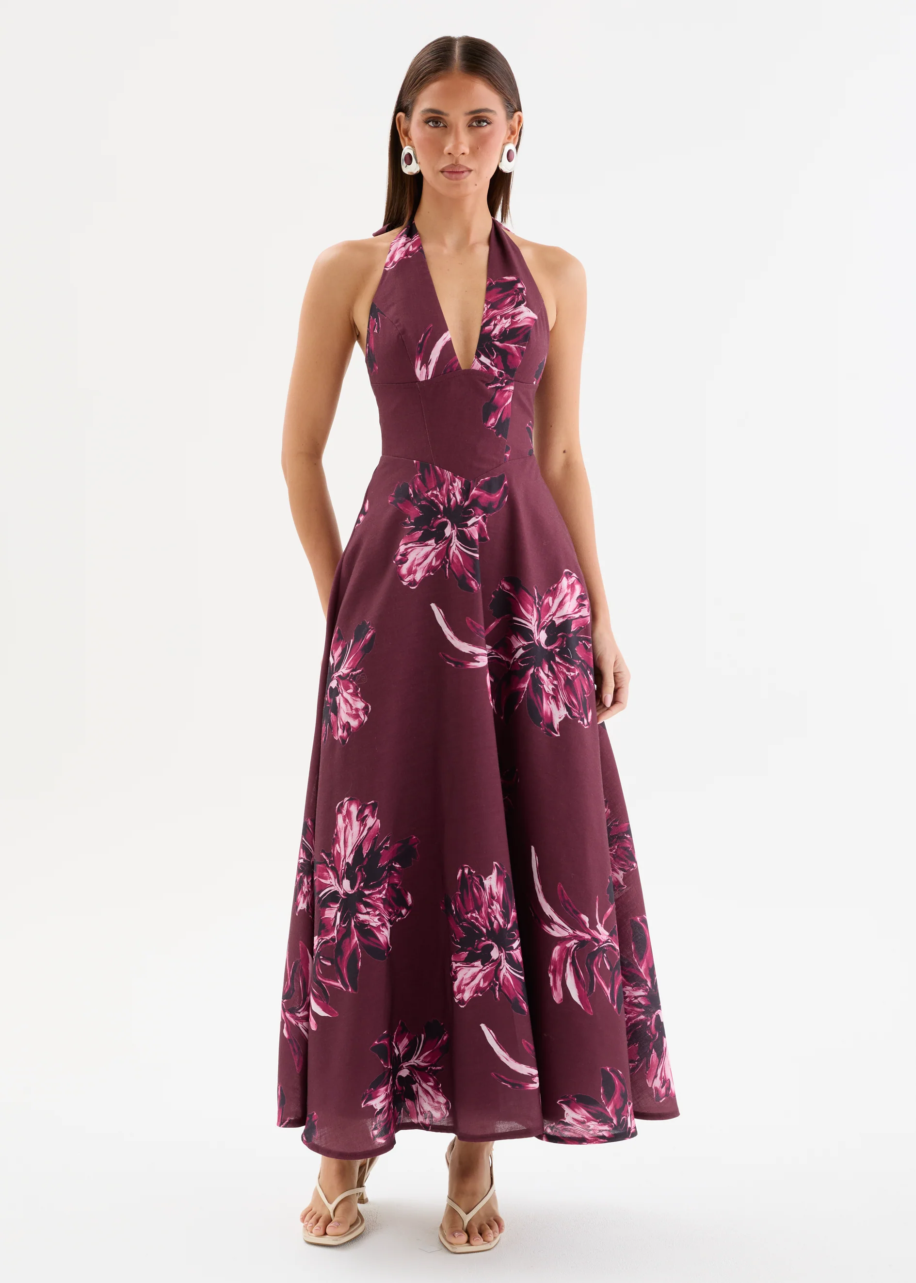 Ricky Halter Maxi Dress - Burgundy Flowers - Image 2