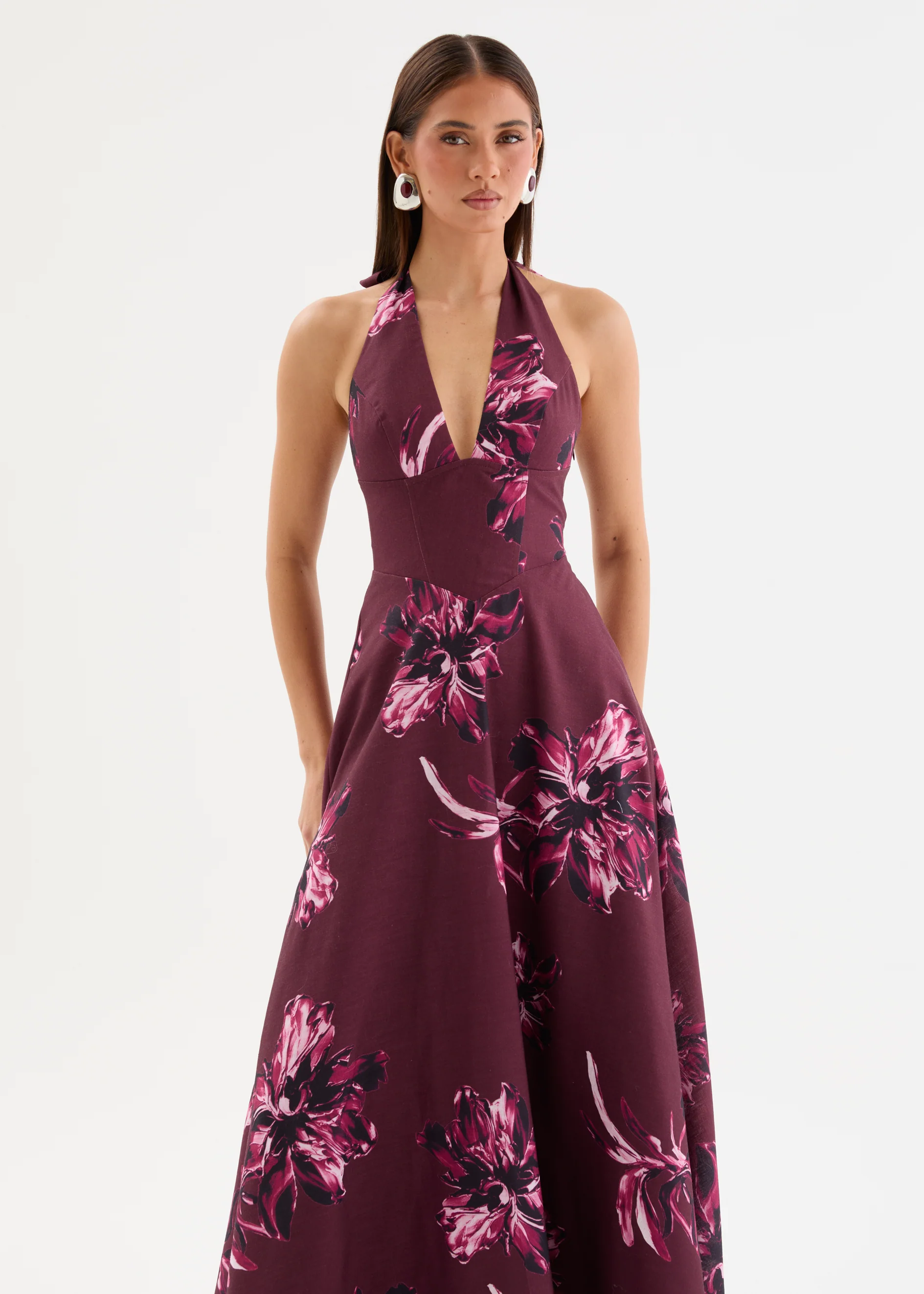 Ricky Halter Maxi Dress - Burgundy Flowers - Image 3