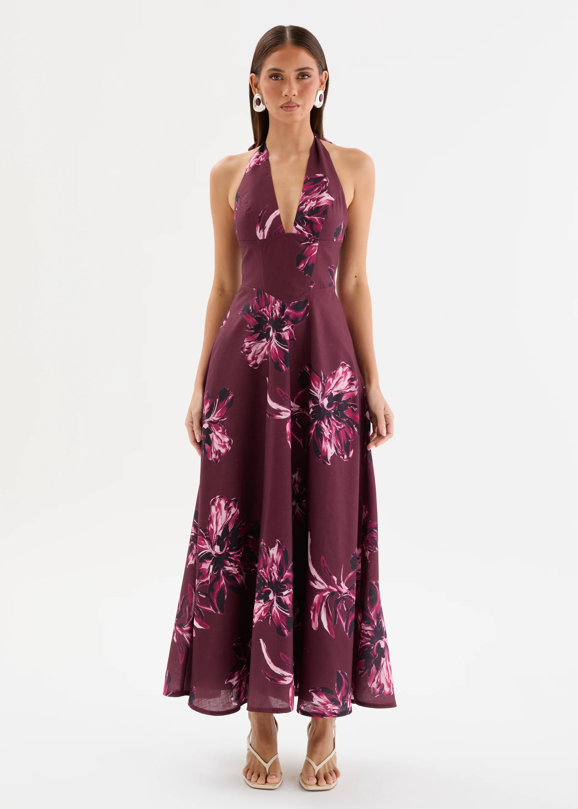 Ricky Halter Maxi Dress - Burgundy Flowers - Image 4