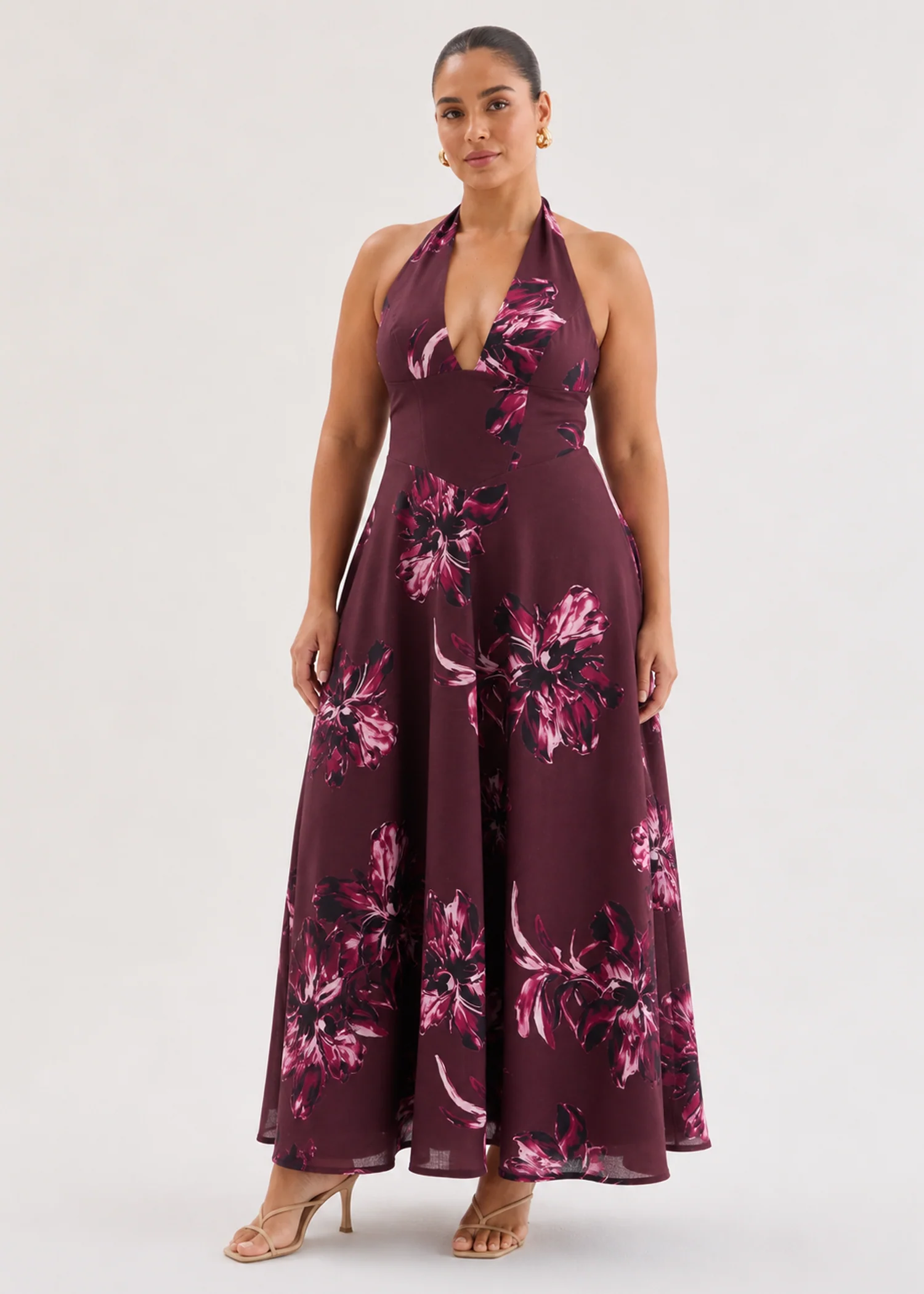 Ricky Halter Maxi Dress - Burgundy Flowers - Image 5