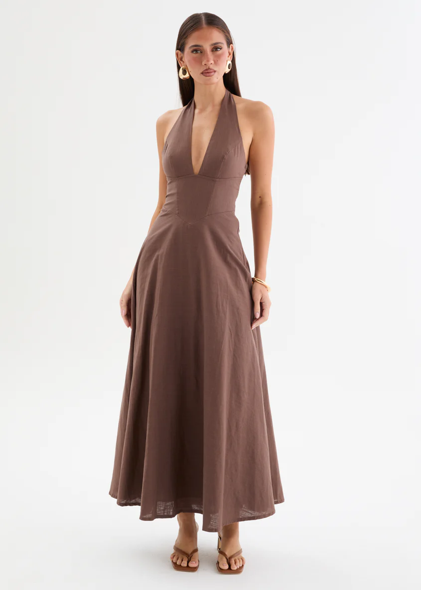 Ricky Halter Maxi Dress - Chocolate