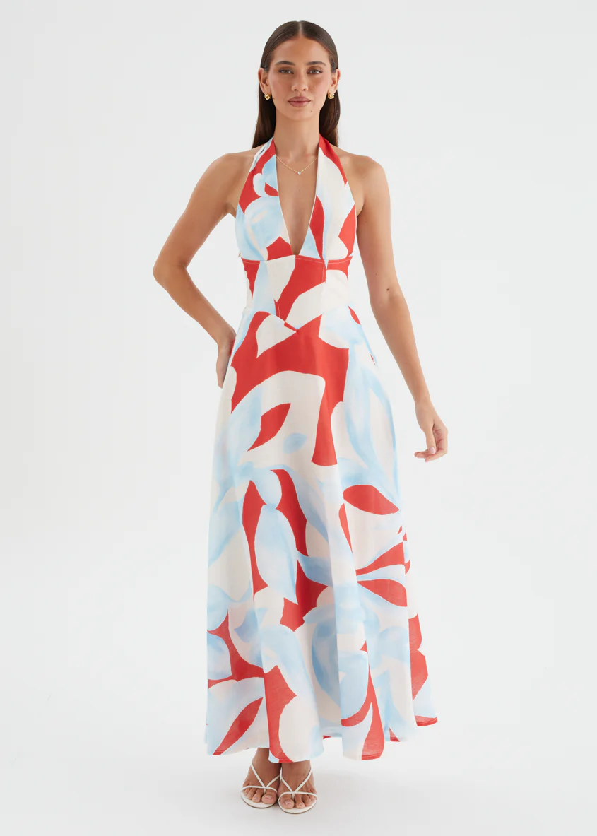 Ricky Halter Maxi Dress - Red Abstract - Image 4