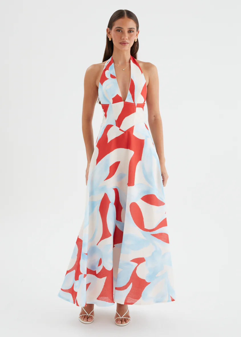 Ricky Halter Maxi Dress - Red Abstract - Image 5