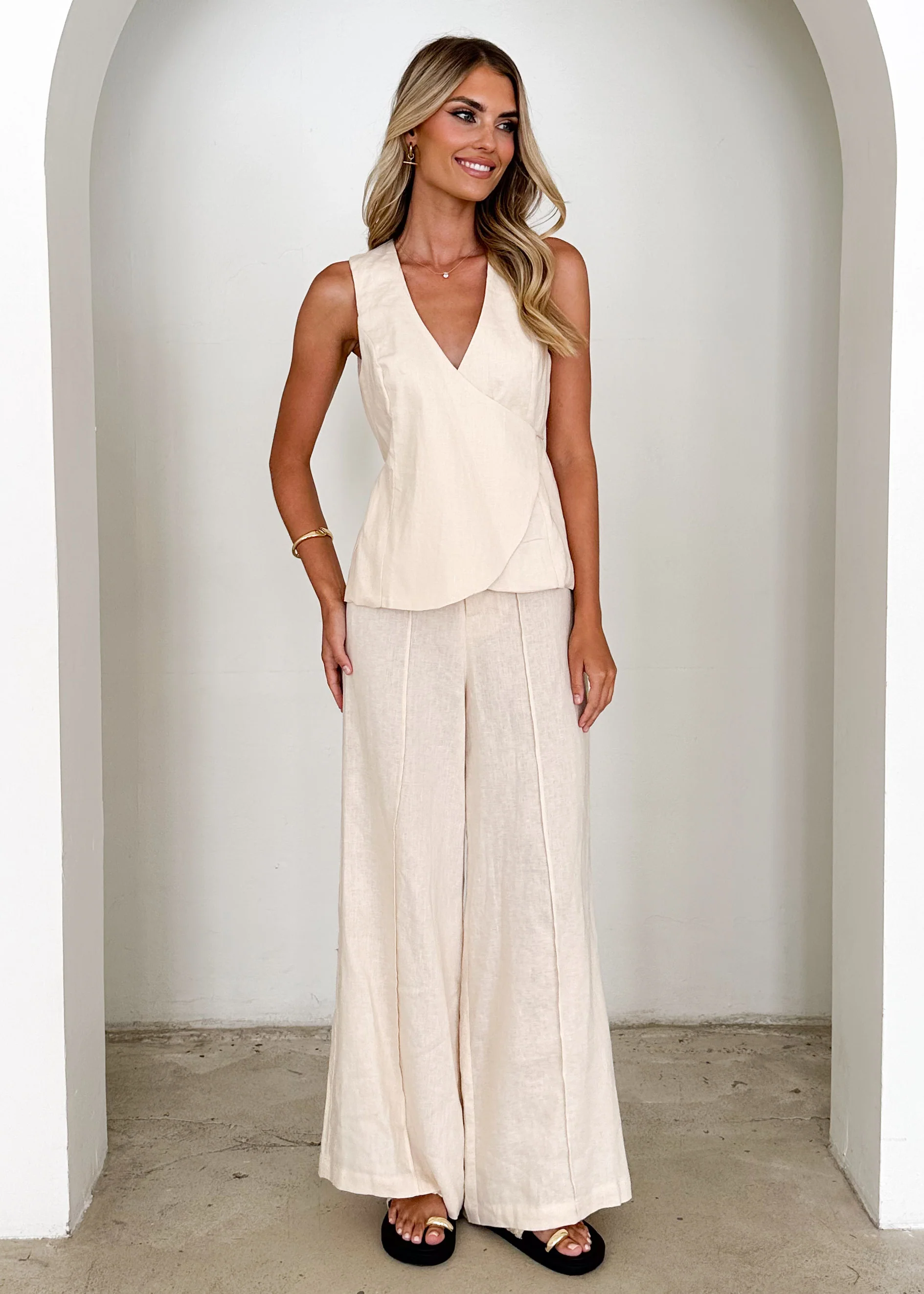 Riva Linen Top - Cream - Image 4