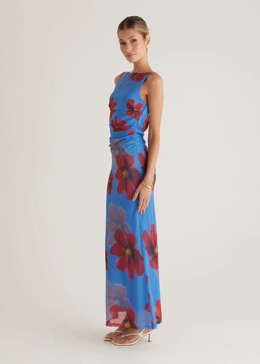Rivka Mesh Maxi Dress - Blue Floral - Image 10