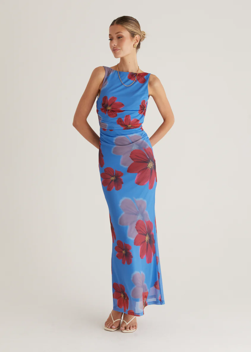 Rivka Mesh Maxi Dress - Blue Floral - Image 5