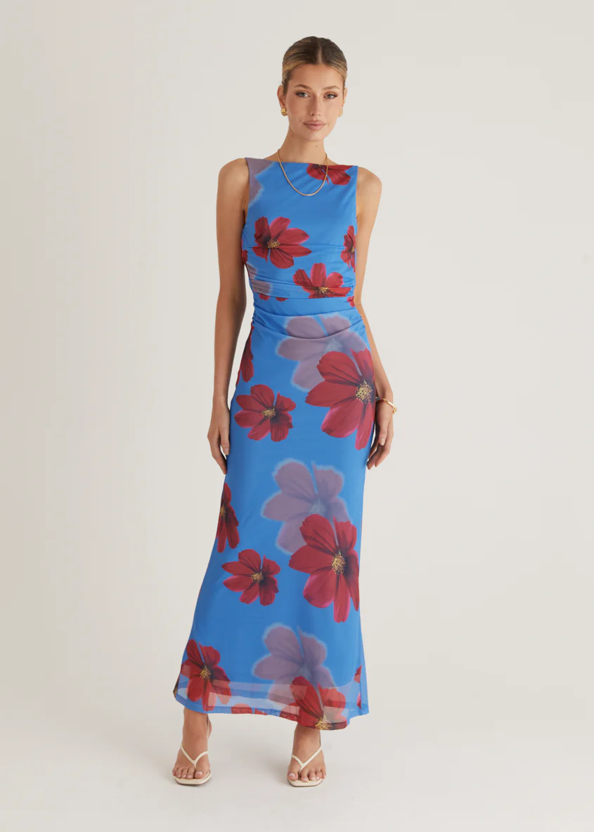 Rivka Mesh Maxi Dress - Blue Floral - Image 7
