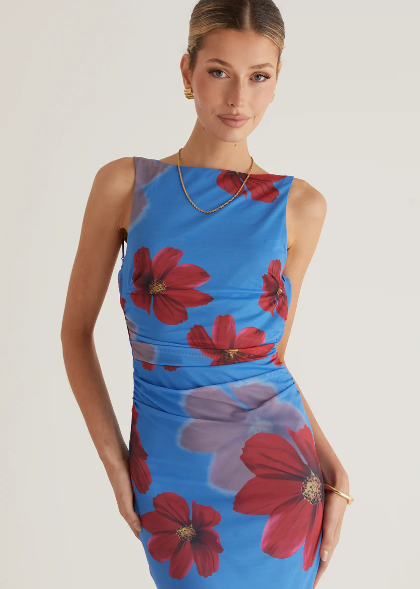 Rivka Mesh Maxi Dress - Blue Floral - Image 8