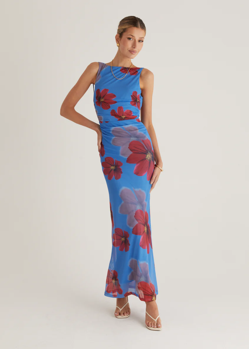 Rivka Mesh Maxi Dress - Blue Floral - Image 9