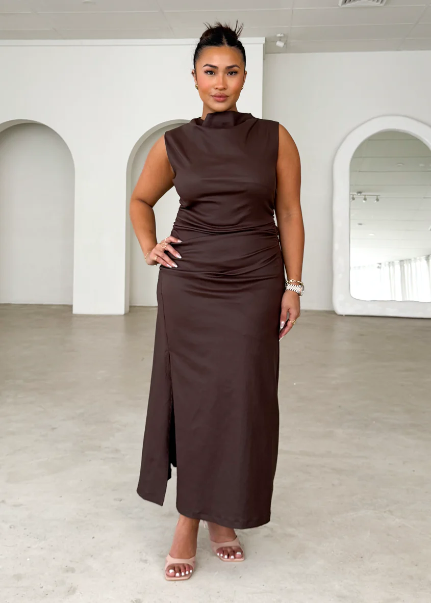 Romella Coated Midi Dress - Chocolate