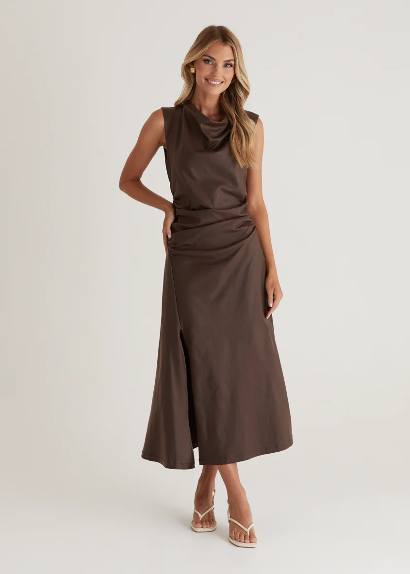 Romella Coated Midi Dress - Chocolate - Image 2