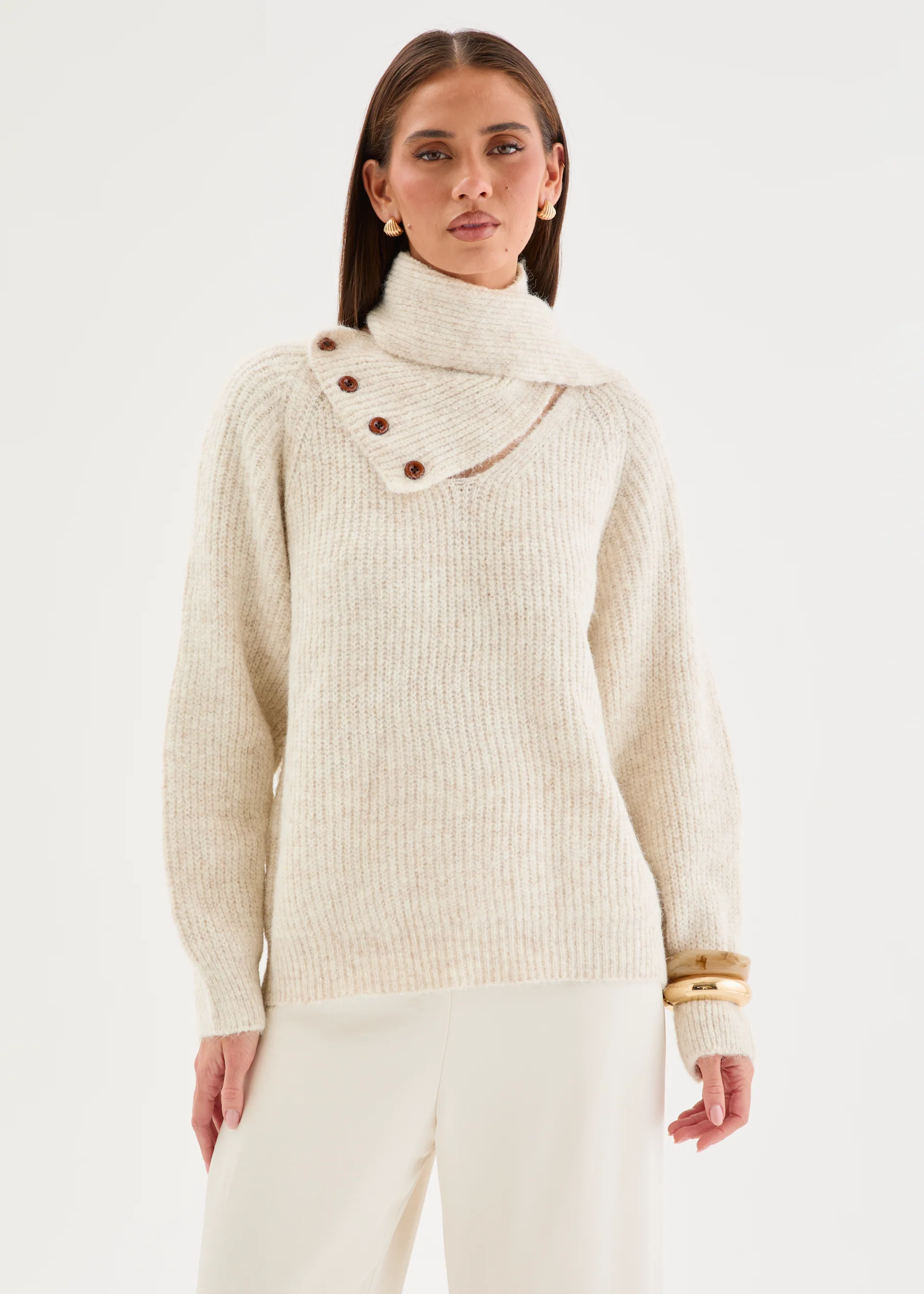 Roscoe Sweater with Scarf - Oat Marle - Image 3