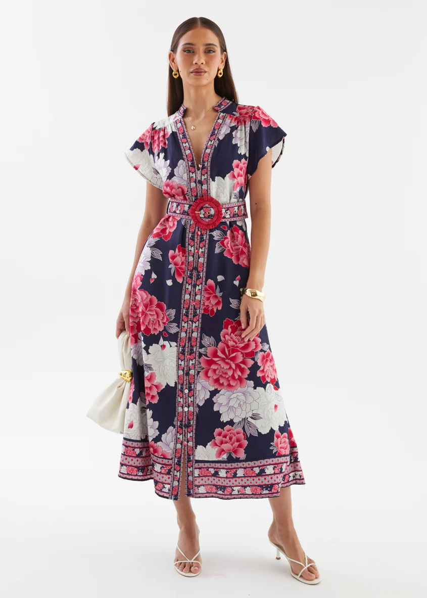 Rosetta Midi Dress - Crimson Peony