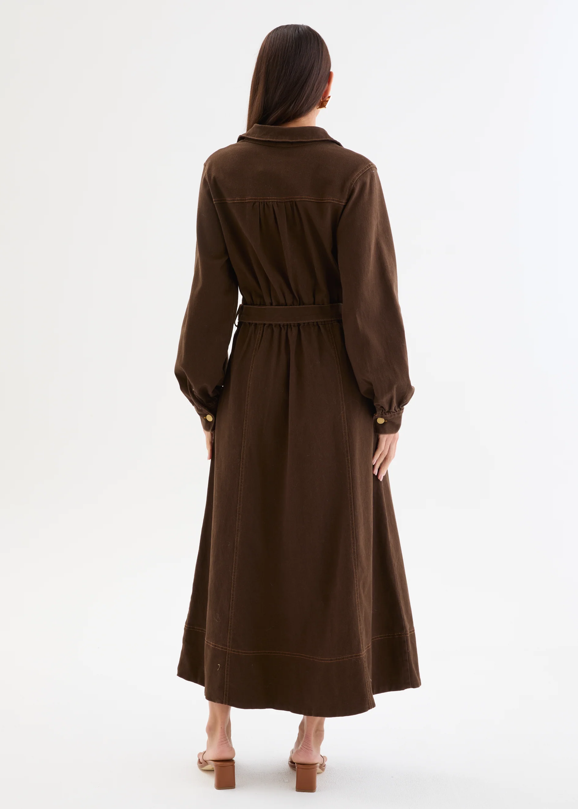 Ryley Denim Midi Dress with Belt - Dark Chocolate - Image 7