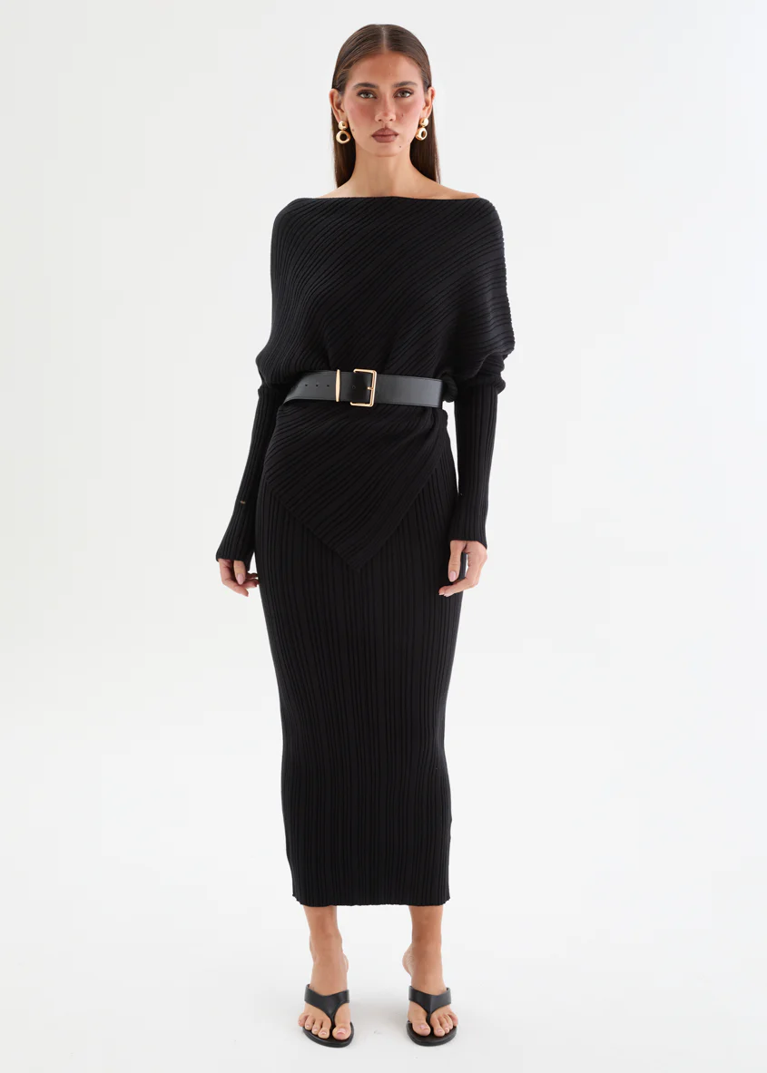 Samarah Belted Knit Set - Black
